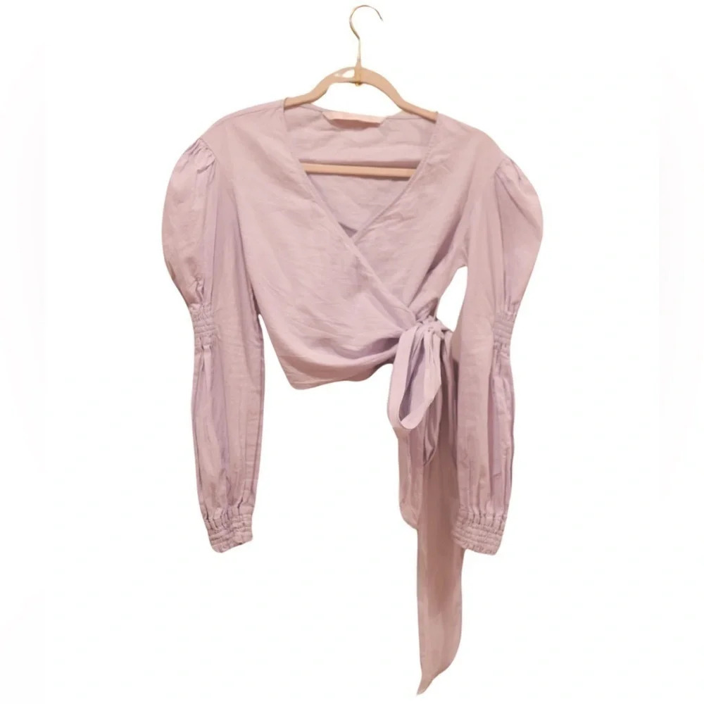 Zara Trafaluc  Collection Sky Blue Wrap Top With Balloon Sleeves - Size XS - Picture 3 of 13